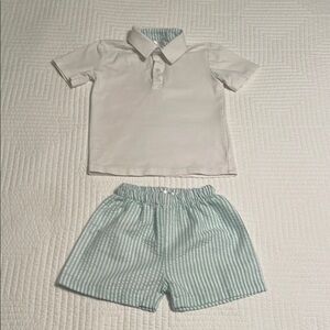 Cecil and Lou Mint and White Polo Shirt and Striped Shorts Set